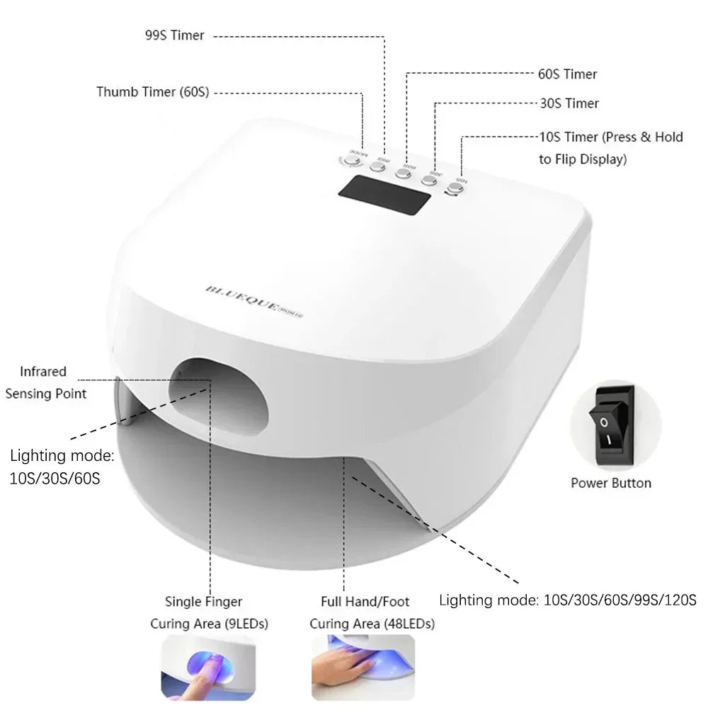 2-in-1 Thumb & Full Hand UV LED Nail Lamp Fast Drying Nail Dryer with Magnetic Mirror Base Smart Auto Sensor for Gel Nails
