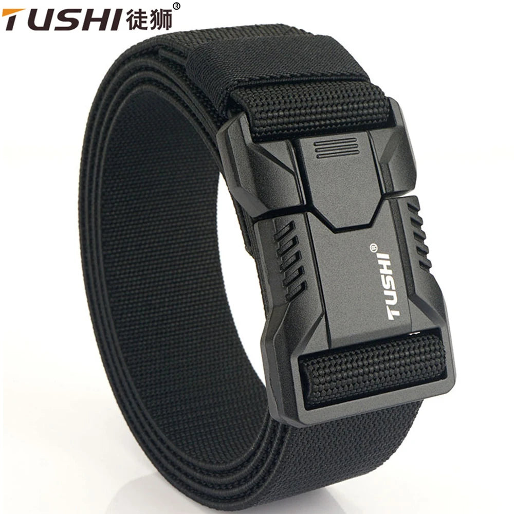 TUSHI Luxury Metal Quick Release Pluggable Buckle Belt For Men Durable Elastic Tactical Belts Cowboy Outdoor Stretch Work Belt