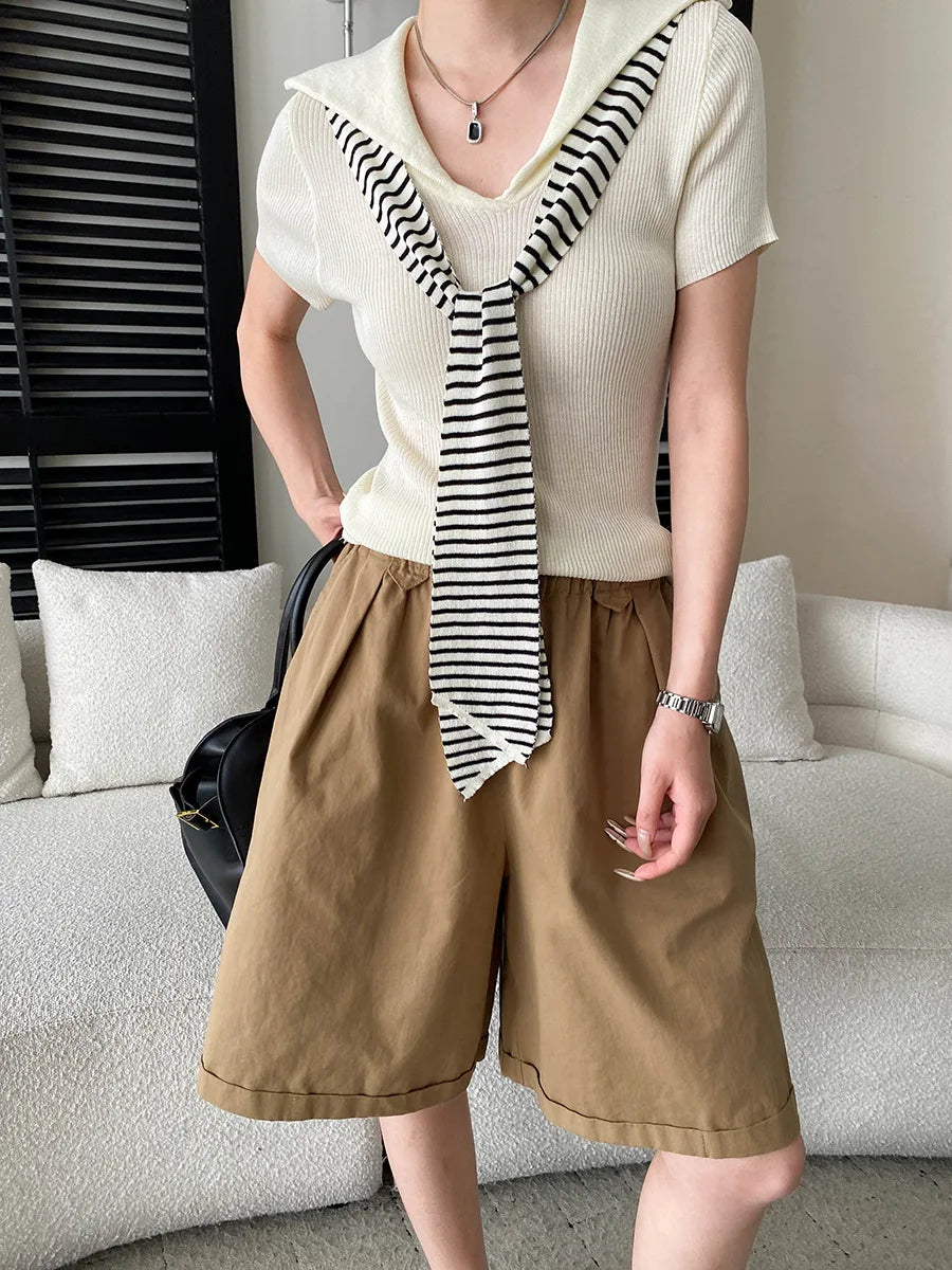 Summer women's relaxed loose wide leg A-line casual shorts versatile