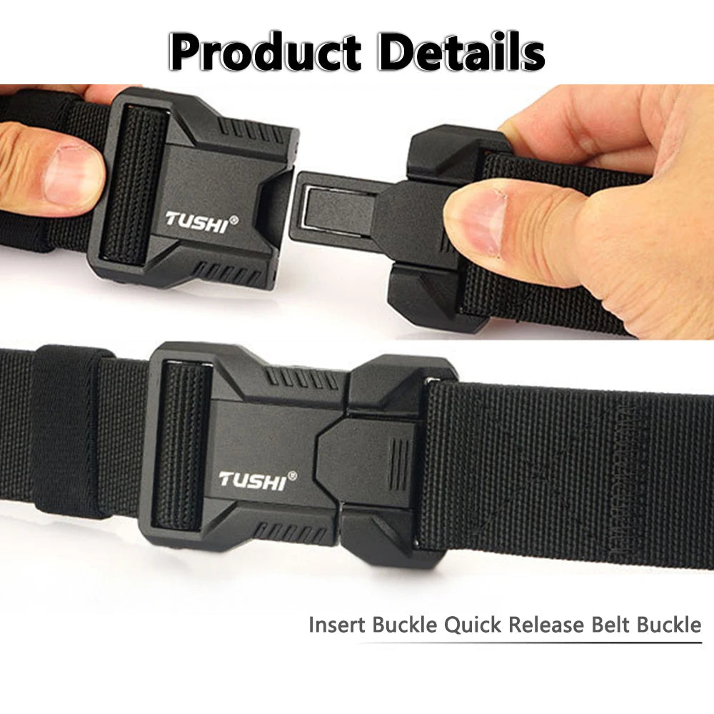 TUSHI Aluminum Alloy Quick Release Pluggable Buckle Elastic Belts For Men Durable Tactical Belt Cowboy Outdoor Army Belt Hunting