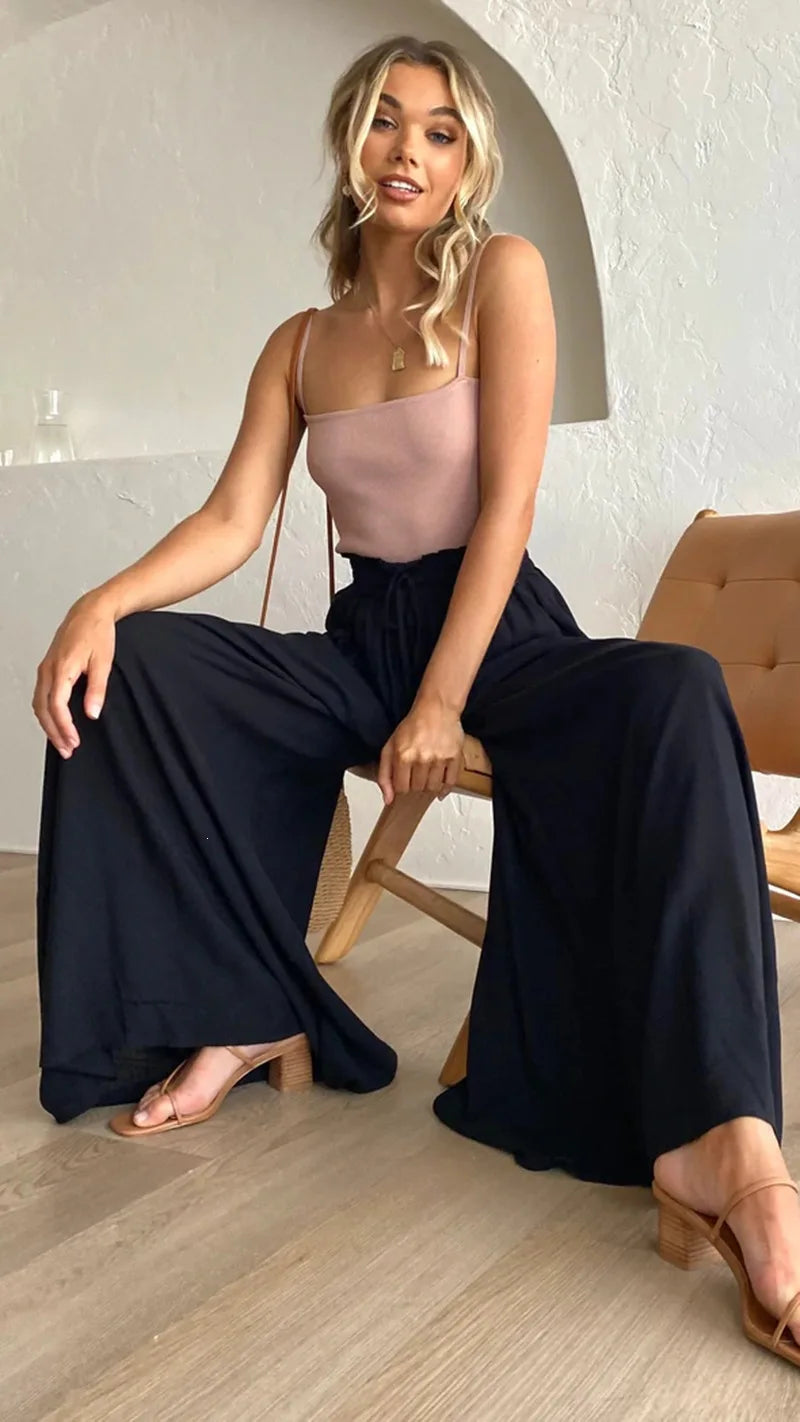 2026 Summer Comfortable Loose Wide Legs Trouser Women' S Pants Casual Simple Style All-match Holiday Vacation Fashion Chic Beach