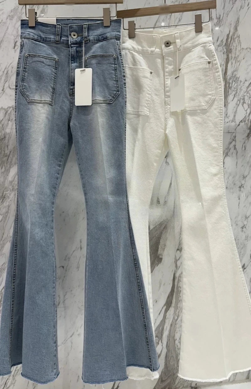 Women Denim Jeans Flare Slim Washed Autumn Winter New High Street Wide Leg Stright High Waist Trousers Long Pants Vintage Casual