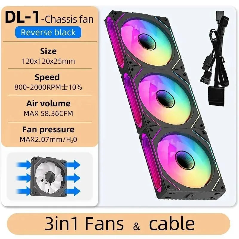 LDPCSJ DL-1 120mm Magic Cableless Daisy Chain PC Case Fan 4PIN PWM 800-2000RPM Hydro Dynamic Bearing Silent Cooling Fan 5V 3Pin Addressable ARGB Light Sync Radiator Fan for Gaming Desktop CPU Liquid Water Cooling Custom PC Mo