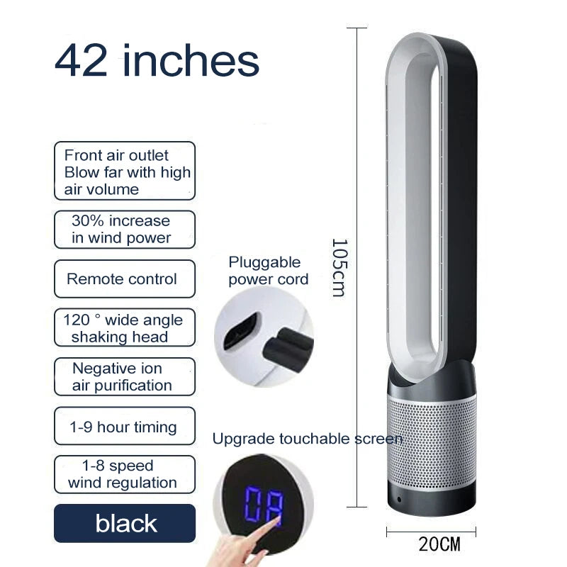 42 Inch Air Purification Circulation Bladeless Fan Ultra-Quiet Dormitory Desk Floor Electric Fan Tower Fan Bladeless Room Fan