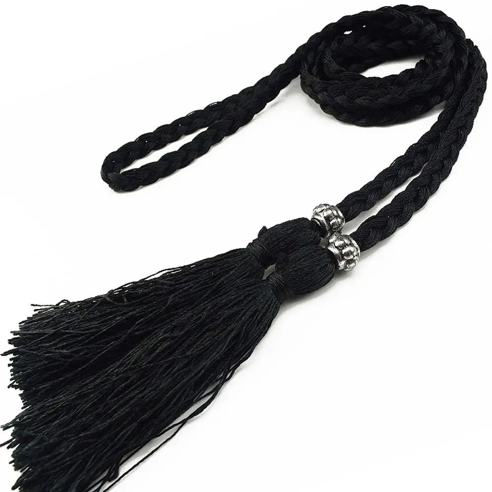 160cm Thin Bow Tassle Dress Woven Rope Tassles Belts Waist Chain Braided Belts Waist Rope