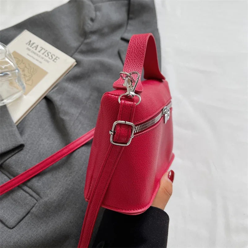 Minimalist Trend Solid Color Box Bag Litchi Pattern Portable Carrying Crossbody Bag Daily Commuting Versatile Square Bag