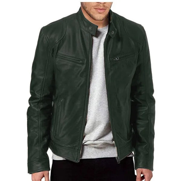 9XL Leather Men's Sports Leather Motorcycle Leather Jacket Stand Up Collar Fashionable Sports Plus Size Autumn Winter Windproof
