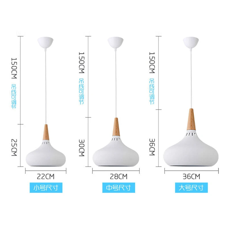 GEW Nordic Modern Funnel Pendant Light Wood Aluminum E27 Multi Color Hanging Lamp for Dining Kitchen Island Bedside