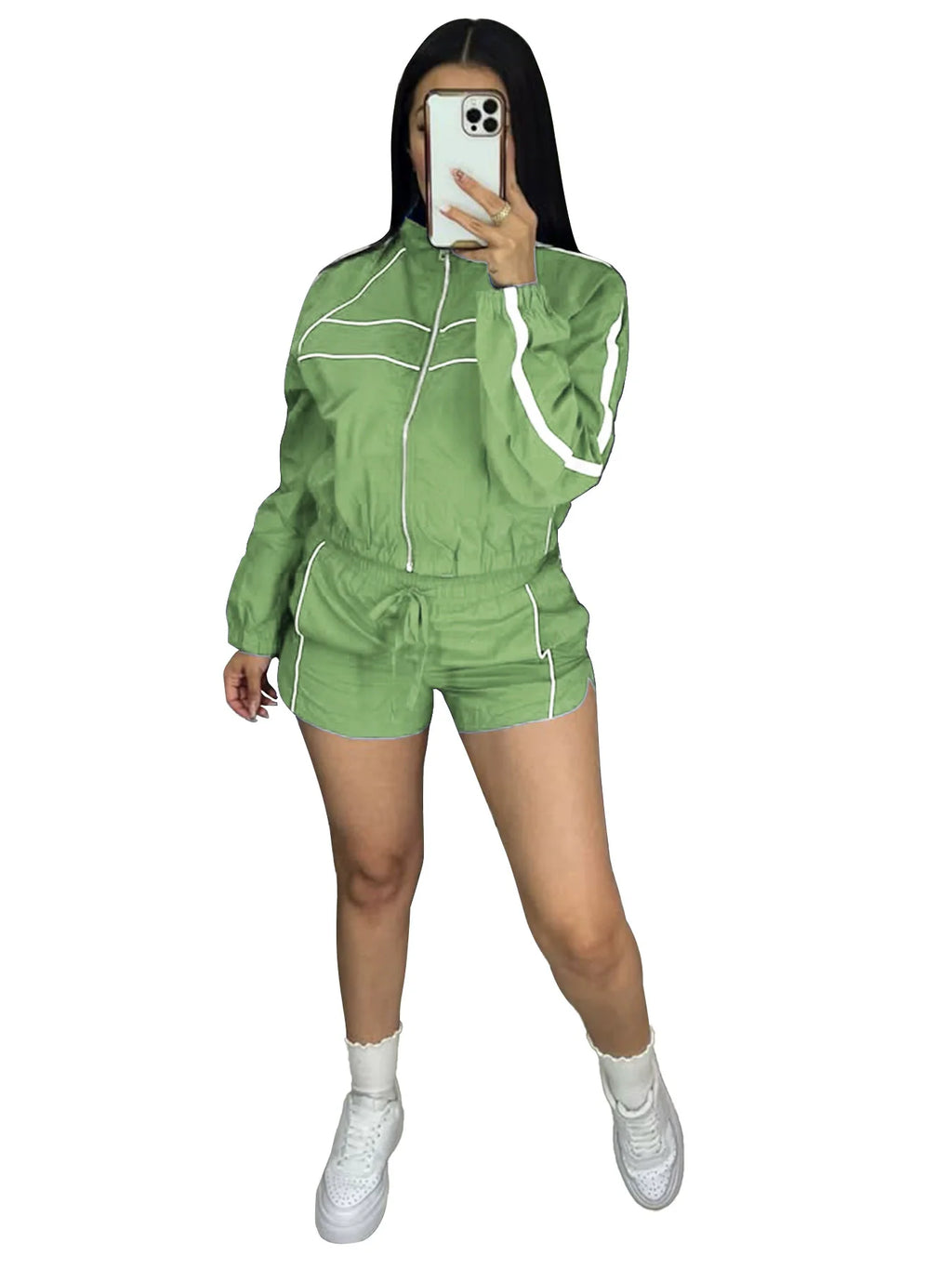 Women's Set Long Sleeve Jacket + Shorts Suit 2026 Summer Streetwear Active Slim Sporty Two 2 Piece Set Outfit Tracksuit
