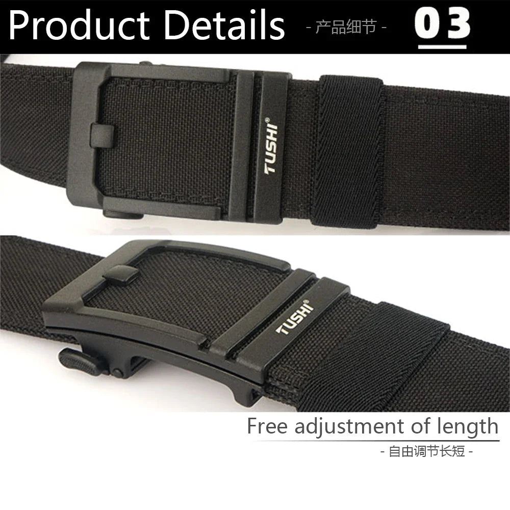 TUSHI Brand 4.3 Wide Thickened gun hanging double-layer nylon cloth belt versatile casual outdoor tactical automatic buckle mens