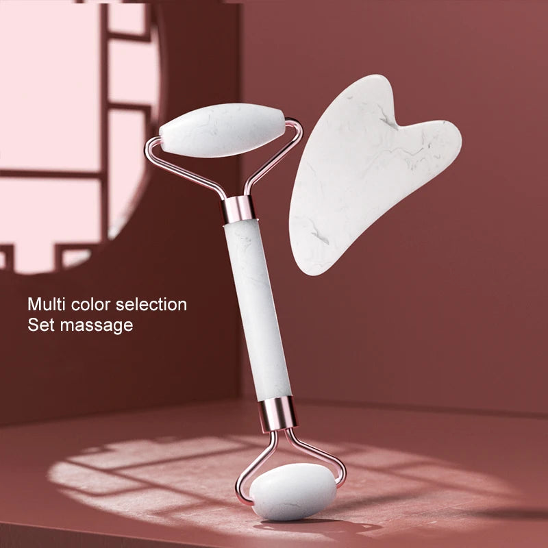 Dual Size Facial Massage Kit Double End Roller Heart Shape Gua Sha Board Skin Lifting Puffiness Reducing Home Spa Beauty Tool