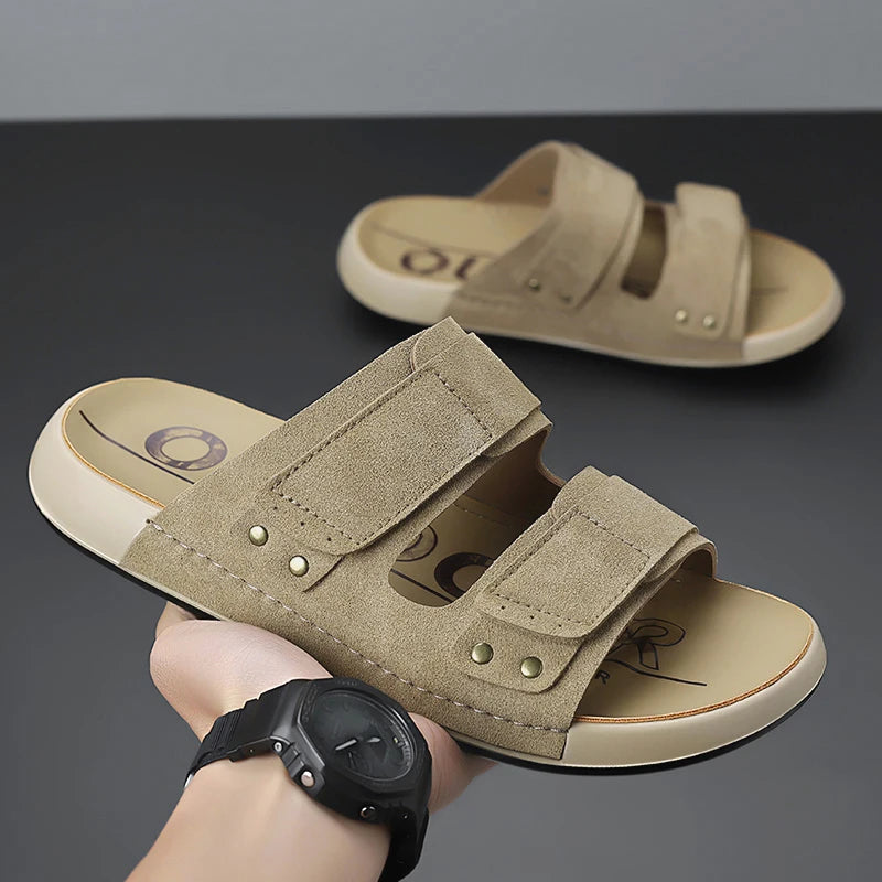 Summer Casual Mens Sandals Simple Solid Color Slippers Outdoor Wear Beach Slides Leisure Walking Shoes Versatile Male Flip-flops