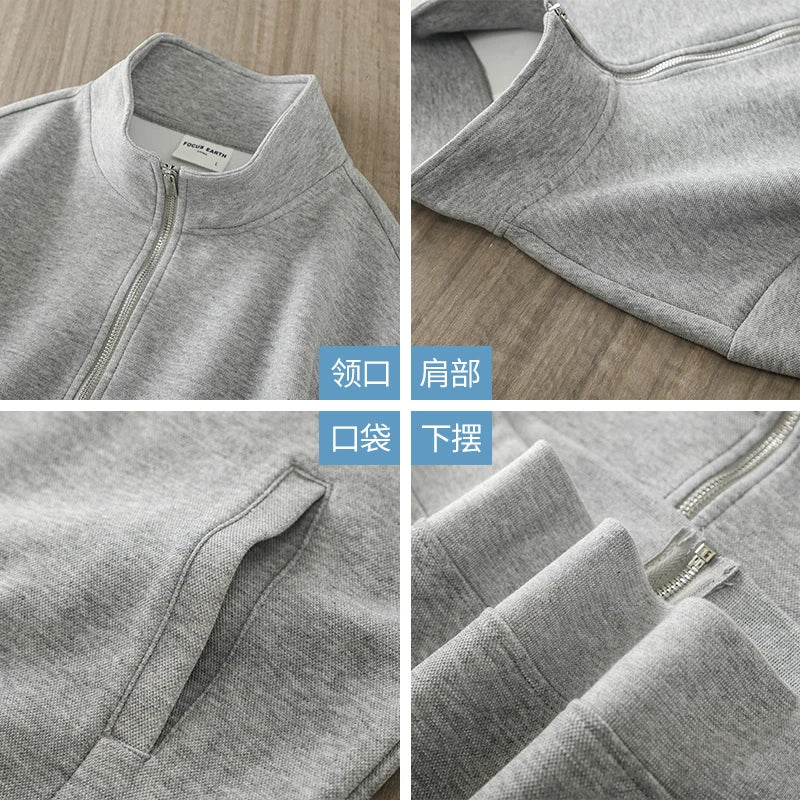 DUKEEN PIQUE Fabric Men's Casual Sweatshirts Spring and Autumn Solid Color Stand Collar Zipper Cardigan Coat Men's Clothing