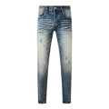 High Street American Distressed Men's Jeans Fashion Brand Coated Blank Stretch Skinny Button Fly Ripped Pants Trousers