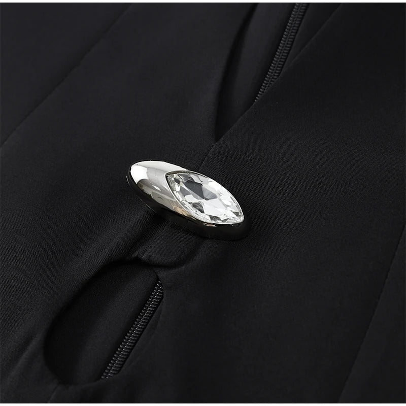 Elegant Hollow Out Mini Dress Women Sexy Long Sleeve Bodycon Waist Cinching Vestidos 2025 Chic Autumn Office Lady Commute Robes