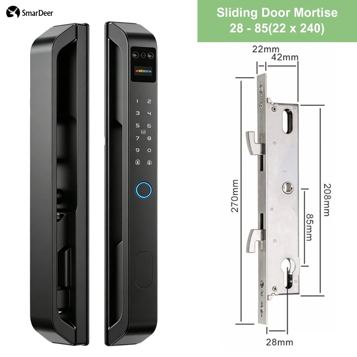 SmarDeer Narrow Frame Smart Door Lock IP65 Waterproof Electronic Lock Face ID Lock for Sliding Door Keyless Fingerprint Lock