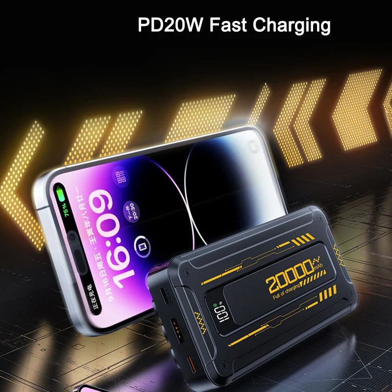 20000mAh Large Capacity Power Bank 22.5W Fast Charging Powerbank With Cables Digital Display Portable External Battery Charger