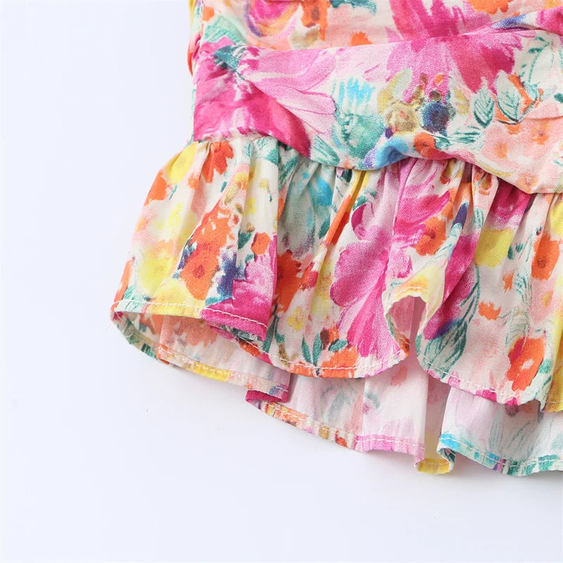 Women's Dress 2026 Summer Personalized Trendy Fashion Floral Print Pleated Charming Hot Sexy Focus Strap Backless Mini Dress