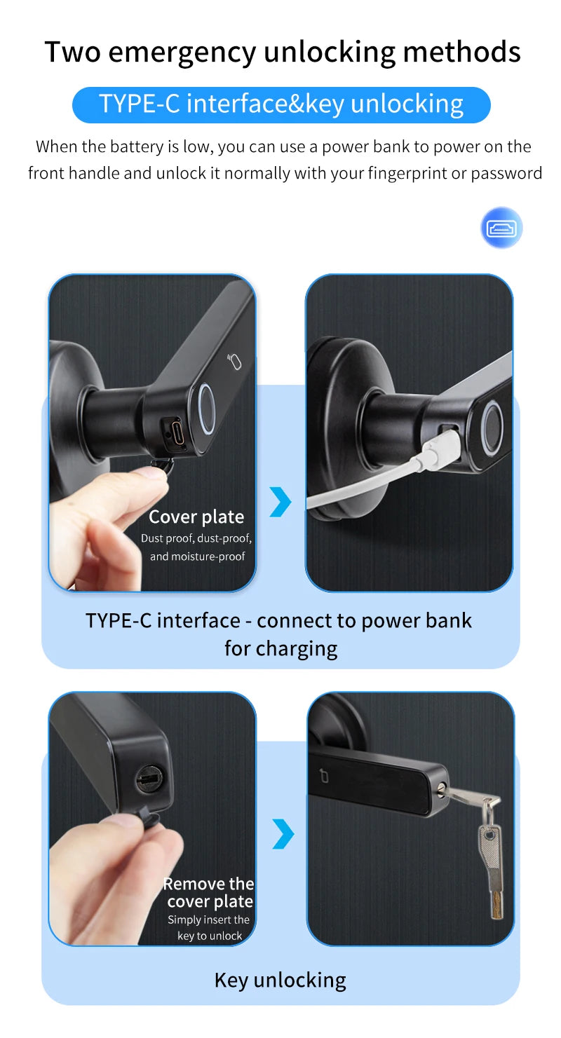 M5 Tuya BLE Fingerprint Door Lock Smart Digital Electronic Lock with Password/Key/IC Card(Optional)/ Smartlife/ Tuya APP Unlock