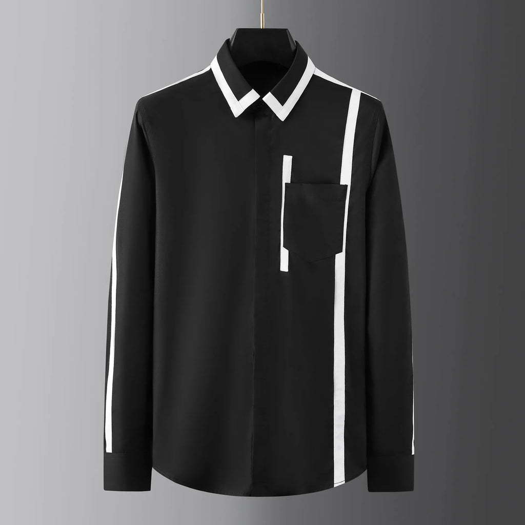 Personalized Design Spliced Men's Shirt Cotton Long Sleeve Casual Shirts Handsome Versatile Business Social Banquet Dress Shirt