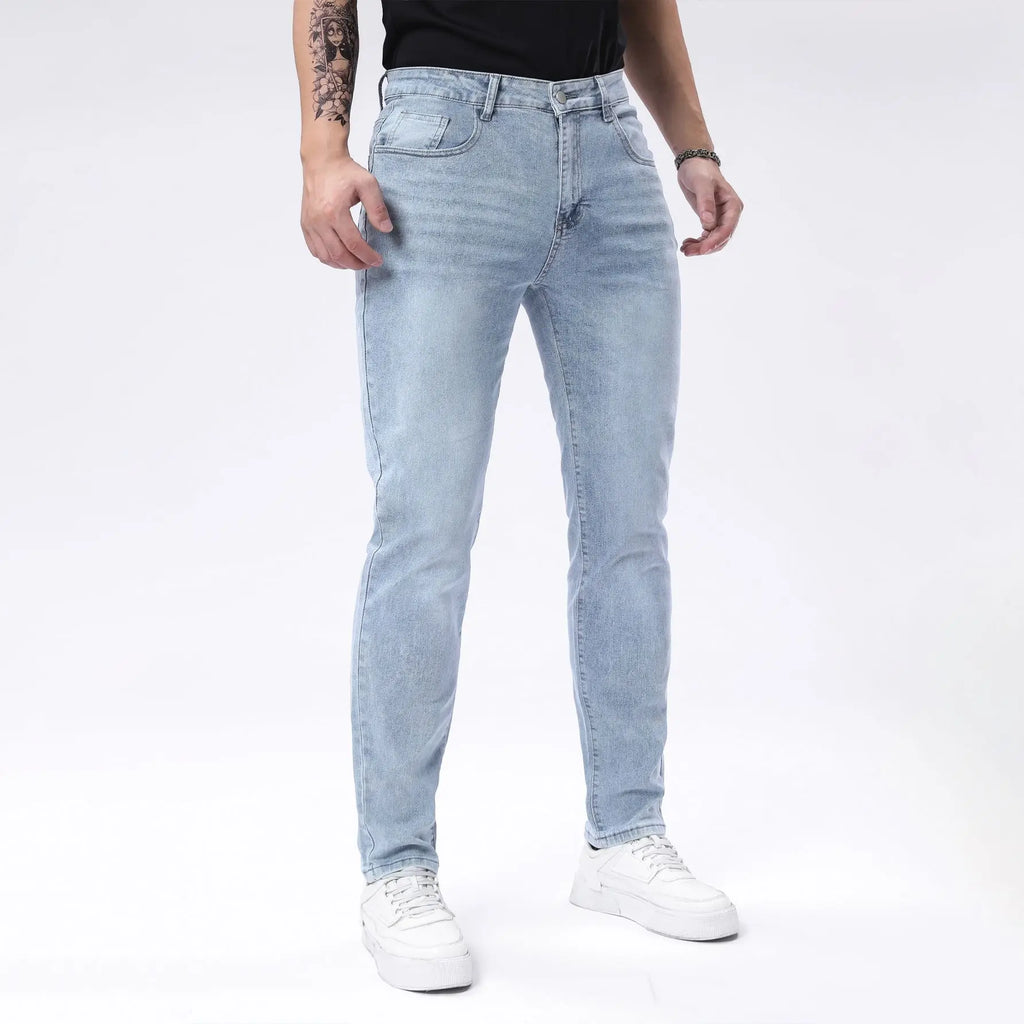 New Men's Four Seasons Jeans Elastic Denim Pants Look Slim and Slim Men's Jeans