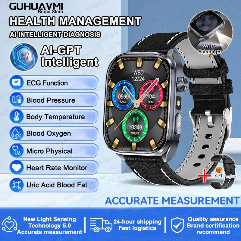 2026 New AI-Diagnosis Care Smartwatch Accurate ECG Uric Acid Lipids Blood Pressure Body Fat IP68 Waterproof Fitness Smartwatch