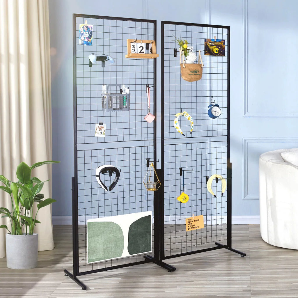 SucceBuy Grid Wall Panels Tower Wire Gridwall Display Racks Double Side Gridwall Panels for Art Craft Shows Retail Shop w/ Hooks