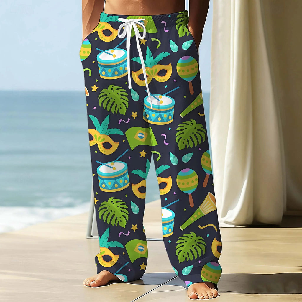 Mardi Gras Men's Pants Carnival mask Graphic Print With Drawstring Pockets Summer Casual Fall Outdoor Stylish thin Men Pants