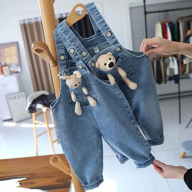 Baby Girls Jeans Pants Spring and Autumn Children's Denim Pants Boys and Girls Casual Denim Strap Pants 0-6 Years