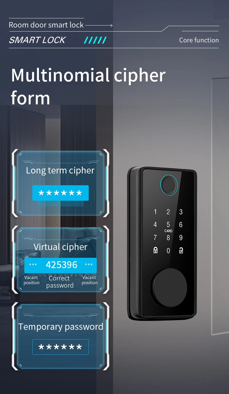 Tuya WiFi Smart Door Lock Keyless Entry Fingerprint Electronic Digital Lock TTlock App/Password/IC Card Unlock For Wooden Door