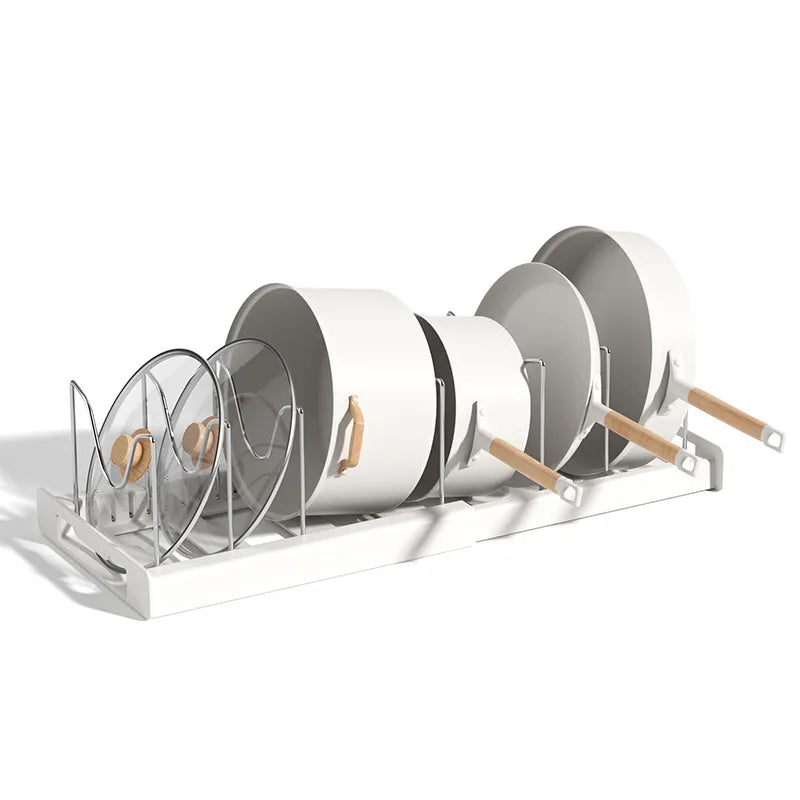 Expandable Kitchen Cabinet Pot Organizer - Adjustable Divider Rack, Multi-Use Storage Solution for Pots, Pans and Lids