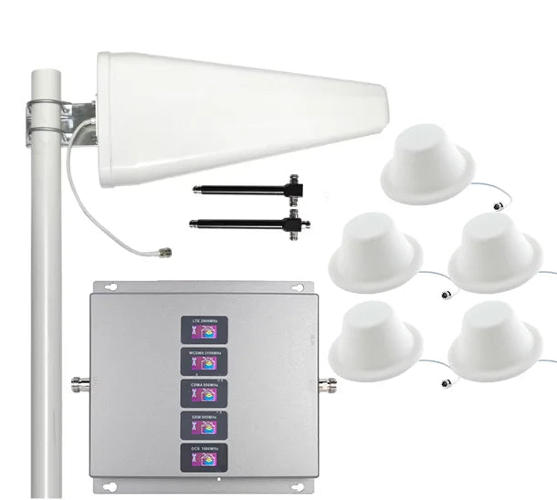 5 Band 2G 3G 4G 5G Cell Phone Signal Booster Kit with LPDA & 5 Indoor Ceiling Antennas