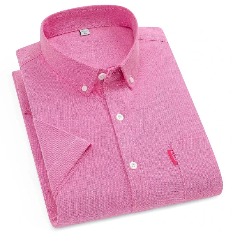 5XL 4XL Men Shirt Short Sleeves with Pockets Summer Business Solid Color Oxford 100% Cotton Men Shirt Short Sleeves White Shirt