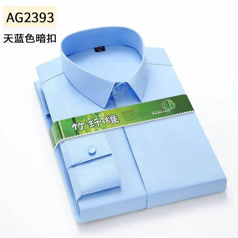 4XL 5XL 6XL 7XL 8XL Bamboo Fiber Plaid Shirt Striped Blue Casual Business Longsleeve Shirt for Men Streetwear Slim Fit Shirt Men