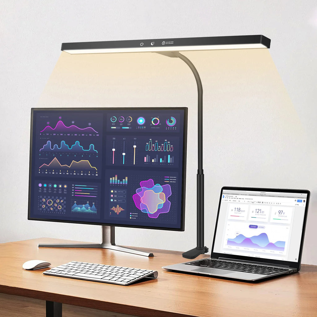 NEWACALOX EU/US 12V 24W Touch Control Desk Lamp with Clamp 360° Adjustable Gooseneck 3 Colors Table Light for Home Office Study