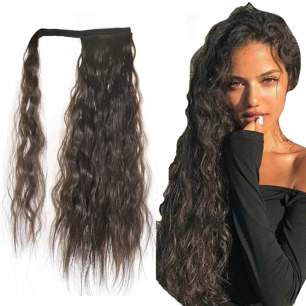 22 Inches Corn Wave Style Wrap Around Synthetic Ponytail With Clips Easy to Use Ponytail Hair Extension