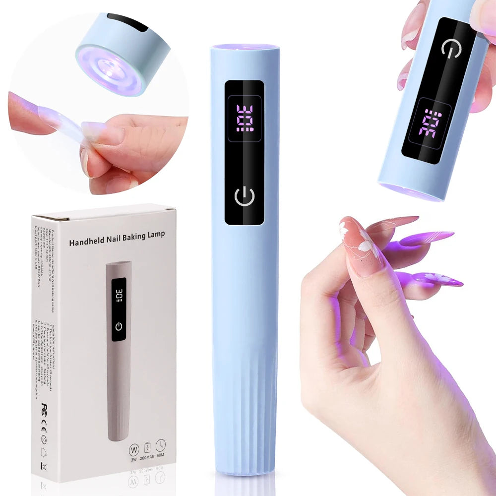 Mini UV Light Cure Nails Lamp with Stand Handheld UV Light with Display for Gel Nail Rechargeable USB Nail Dryer for Fast Curing