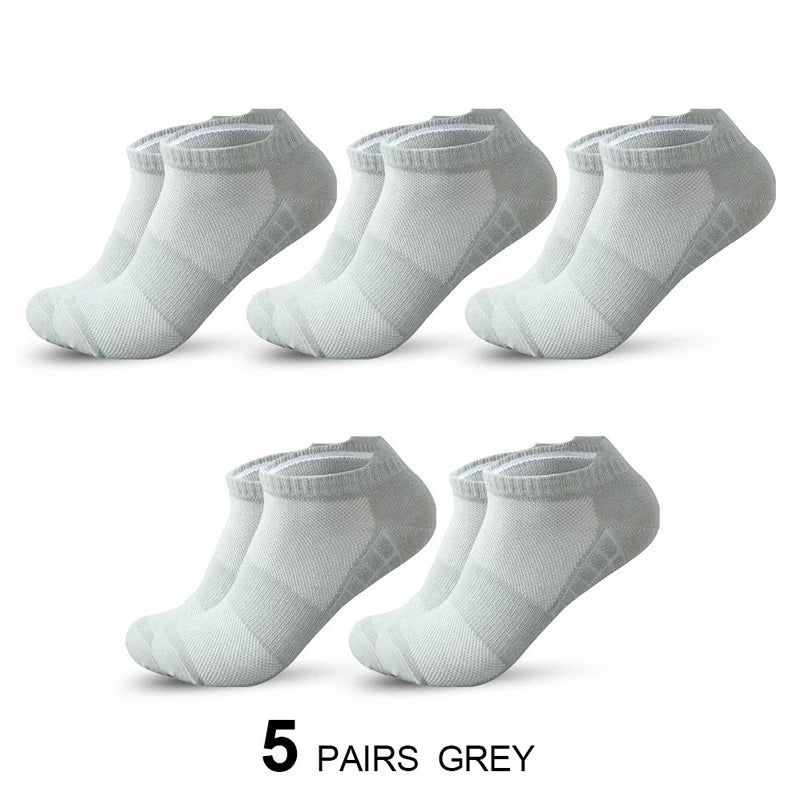 5 Pairs Short Socks Men Sports Running Socks Man Athletic Fitness Comfortable Mesh Casual Breathable Ankle Socks Black EU 38-45