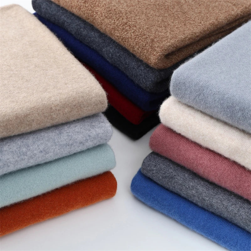 Autumn/Winter Men's 100% Pure Cashmere Pullover Business Casual Solid Knitted Sweater Loose Half High Neck Tops Thick Jumper