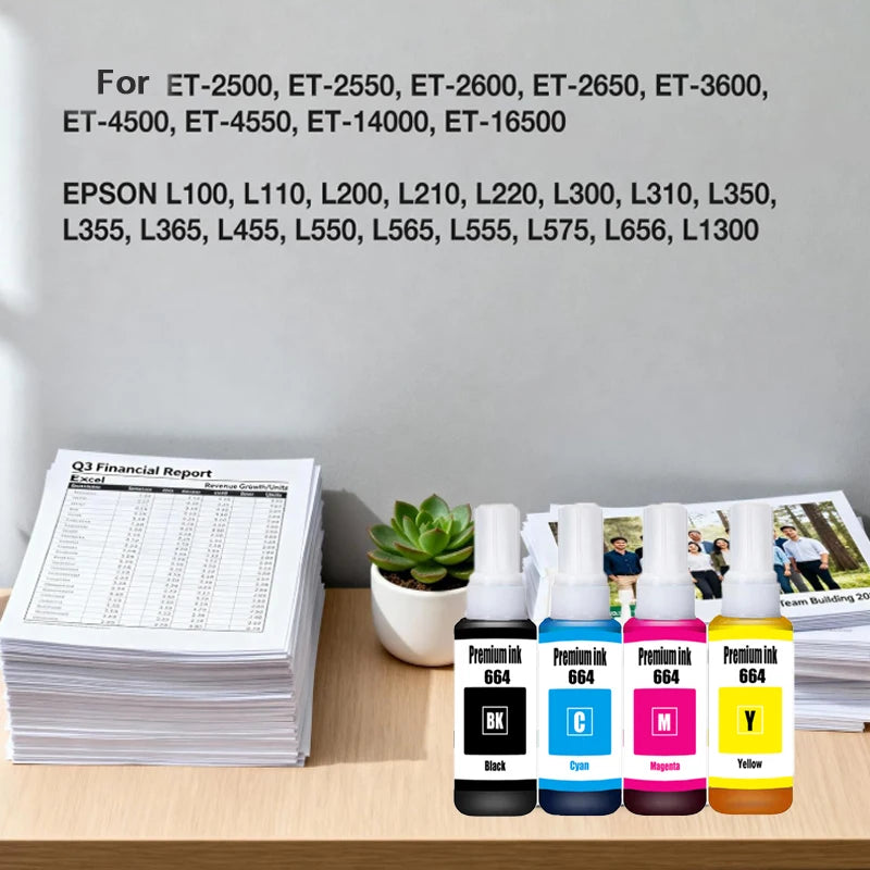 664 Refill ink Premium Ink for Epson T6641 T6642 T6643 T6644 ET-2500, 2550, 4500, 4550, 2600, 2650, 3600, 1650 Printer