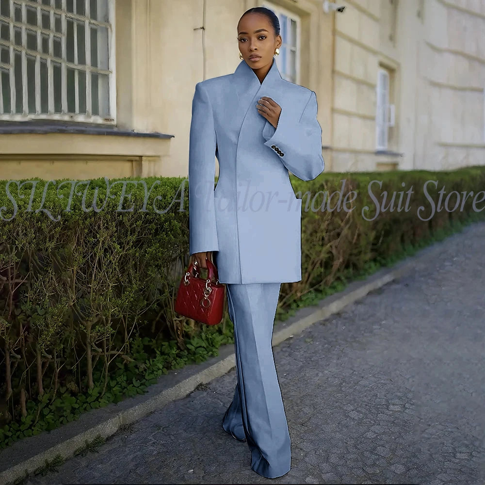 White Pants Suit Woman Luxury 2 Pieces Jacket Pants Smart Casual Office Lady Blazer Set Solid Color Trajes De Mujer Elegante