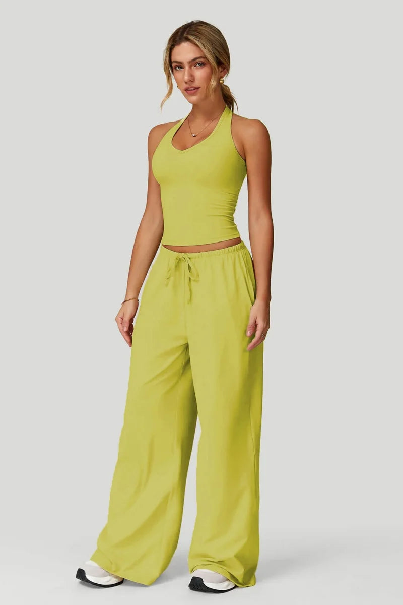 European and American fashion women's trousers set comfortable wide-leg trousers set loose casual pants women's sports fitness e