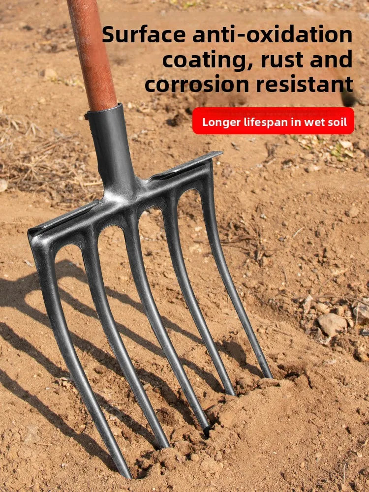 Soil Tilling Fork Farming Tool Four-Tooth Five-Digging Spade for Potato And Sweet Potato Garden Hand Tool Heavy Du Steel