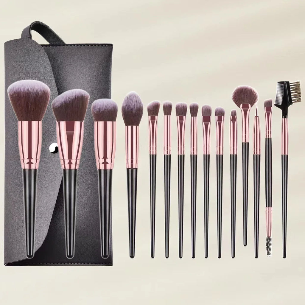 15pcs Makeup Brush Set Full Kit Powder Blush Contour Eyeshadow Lip Brushes Pink Handle Cosmetic Brushes for Liquid Foundation