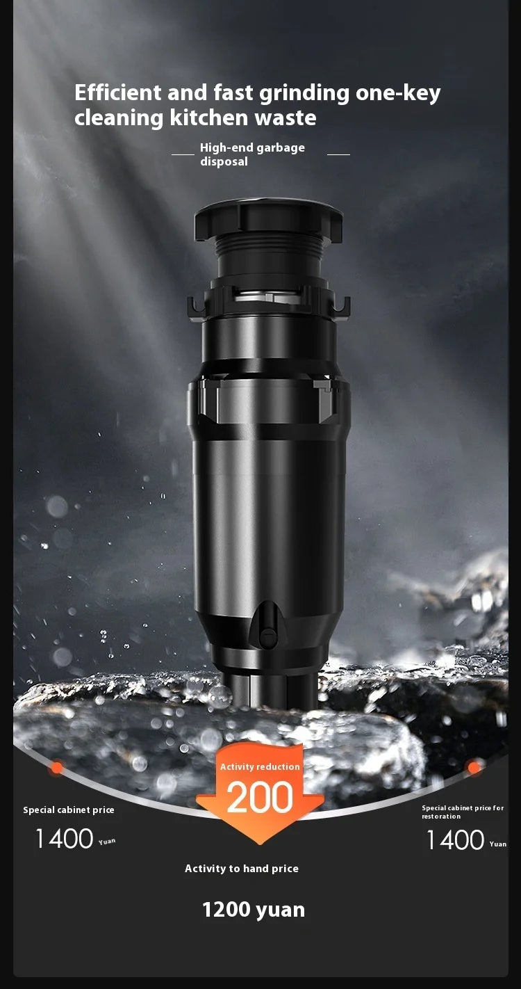High Efficiency Stainless Steel Kitchen Garbage Disposal Quiet Efficient with Anti-Blocking Design Electric Power Source