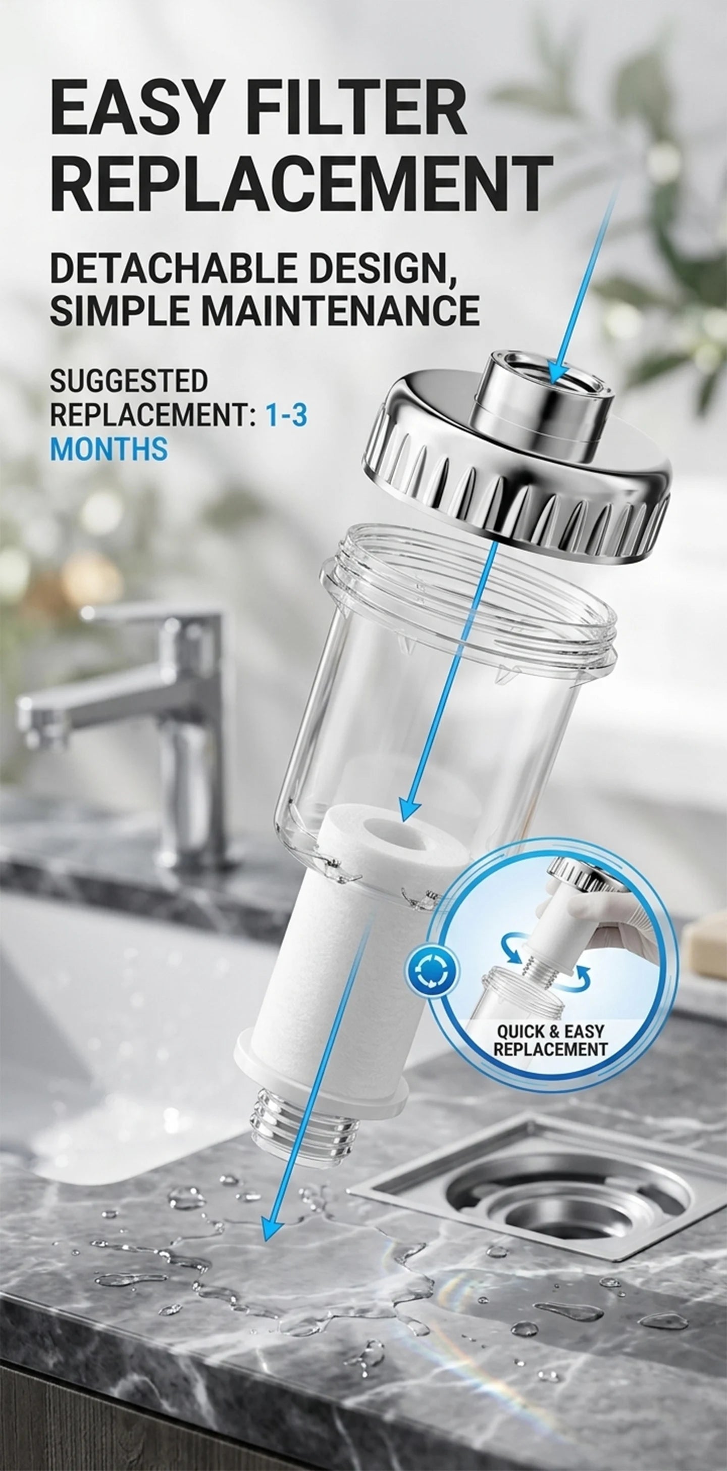 Water Heater Pre Filter Shower Head Filter Transparent Window 20mm Universal Connector Hard Water Purifier Accessory