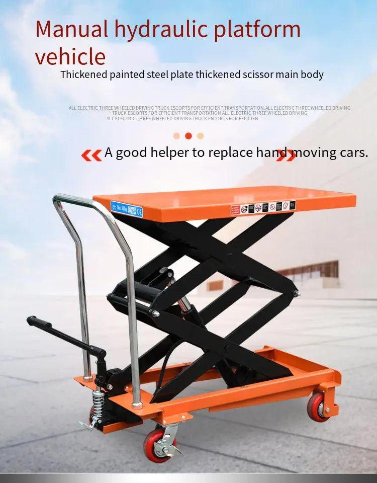Manual hydraulic mobile lifting platform car scissors elevator mold logistics platform forklift