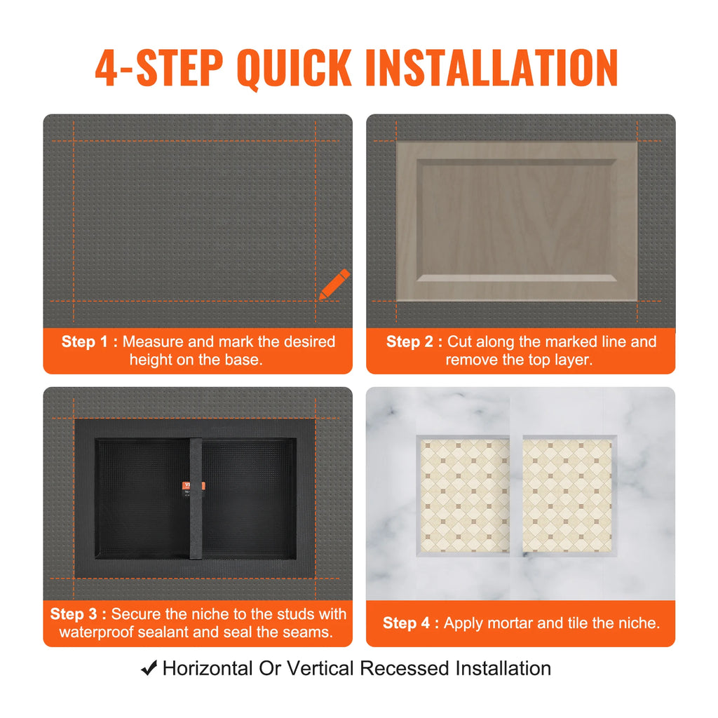 SucceBuy Shower Niche Ready for Tile Shelf Organizer  Corners Niche Recessed Sealed Protection  Soap Storage for Shower Bathroom