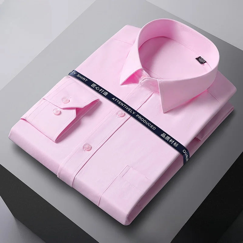 Men Formal Shirt Long Sleeve Autumn Office Solid Color Fashion Business Pocket White Social Pocket Office White Shirt S-7XL 6XL