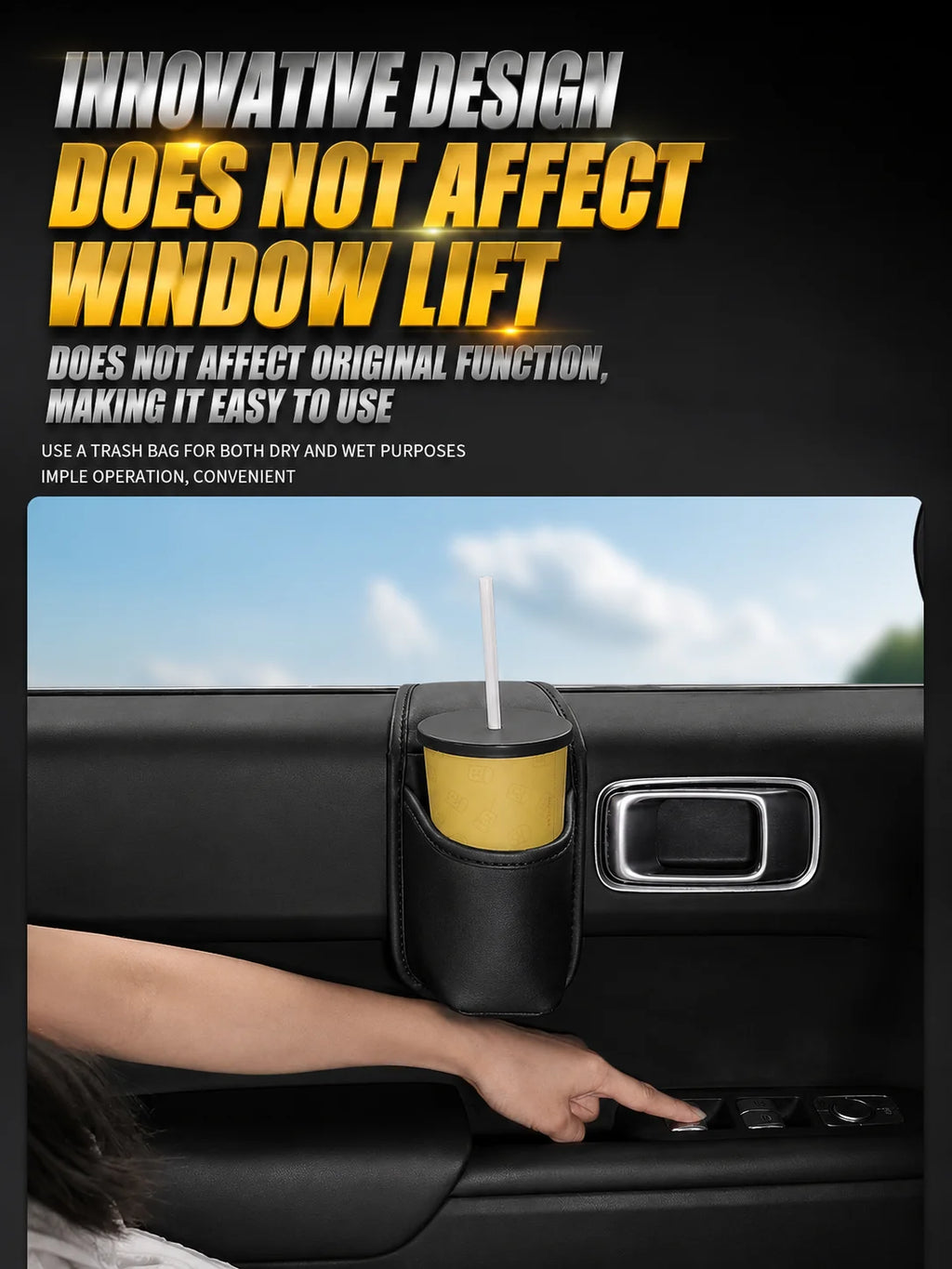 Car Door Cup Holder Self-Adhesived Drink Holder for Side Door Mini Waterproof Pu Leather Trash Bin Umbrella Holder Car Organizer